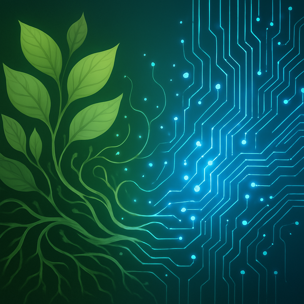 Nature and technology fusion representing sustainable mining and digital innovation